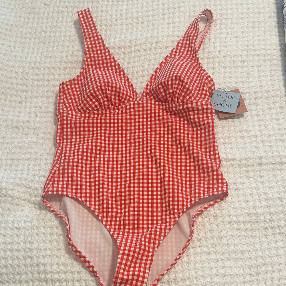 Shade & Shore Red Gingham One Piece Swimsuit
